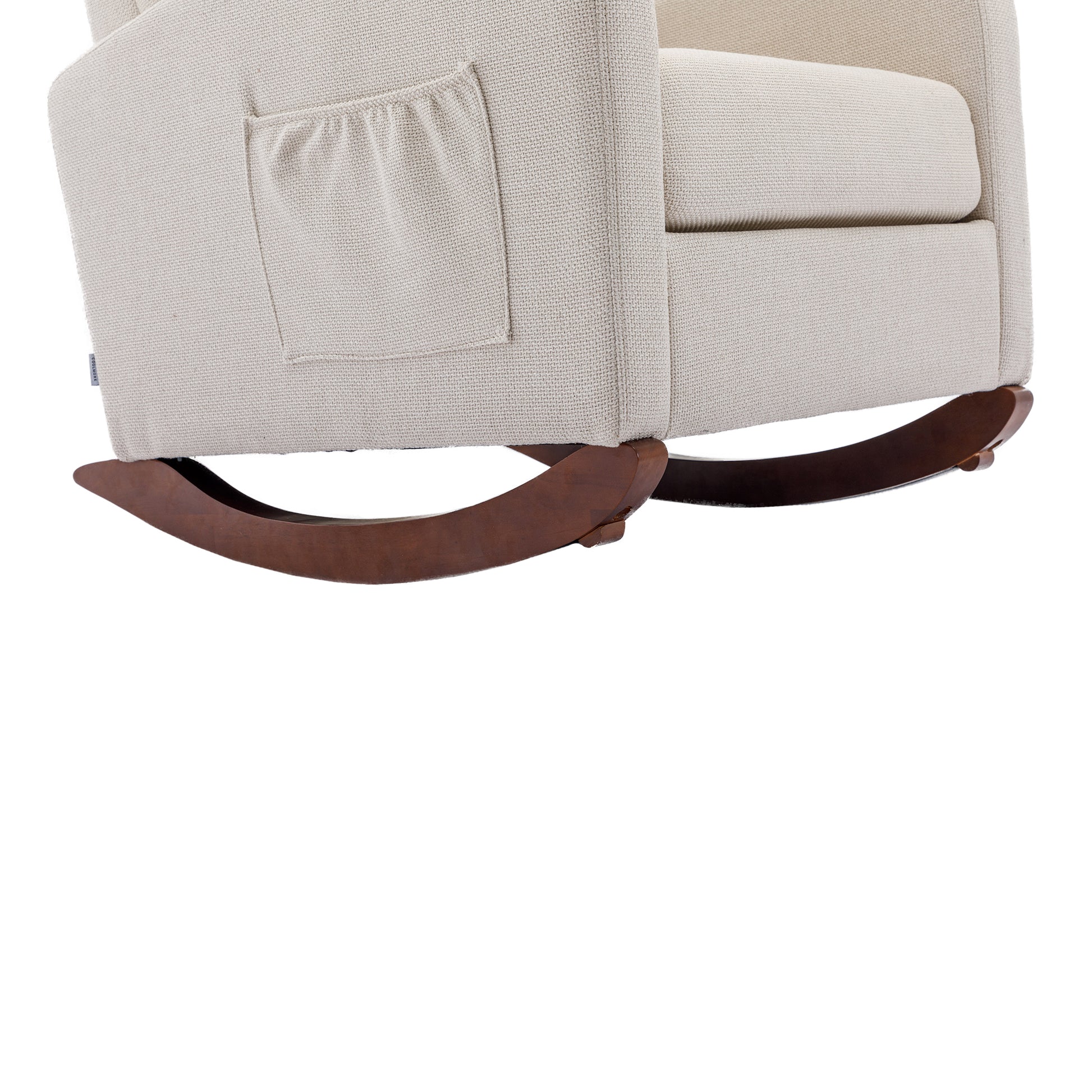High Back Rocking Chair Nursery Chair .Comfortable Rocker Fabric Padded Seat .Modern High Back Armchair Beige Polyester