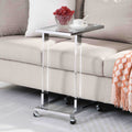 W82153573 Chrome Glass Side Table, Acrylic End Table, Glass Top C Shape Square Table With Metal Base For Living Room, Bedroom, Balcony Home And Office Chrome Glass Iron