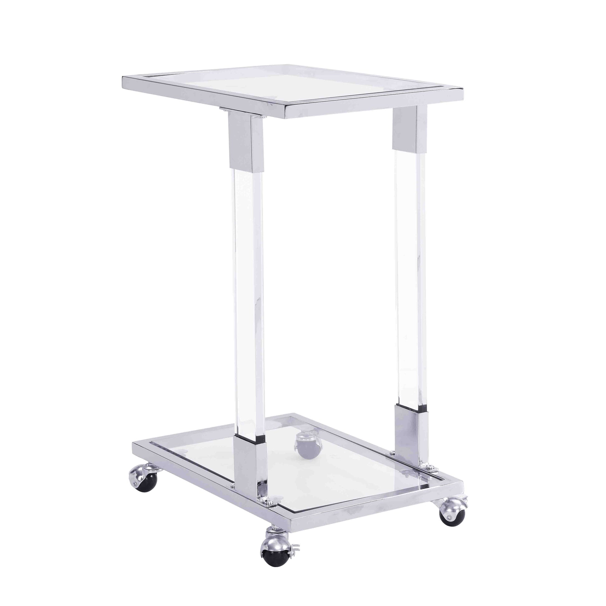 W82153573 Chrome Glass Side Table, Acrylic End Table, Glass Top C Shape Square Table With Metal Base For Living Room, Bedroom, Balcony Home And Office Chrome Glass Iron
