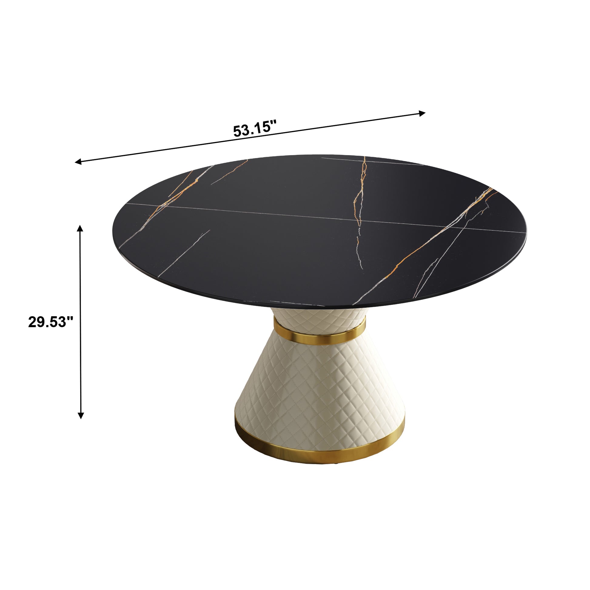 53.15"Modern Artificial Stone Round White Carbon Steel Base Dining Table Can Accommodate 6 People Black Metal Sintered Stone