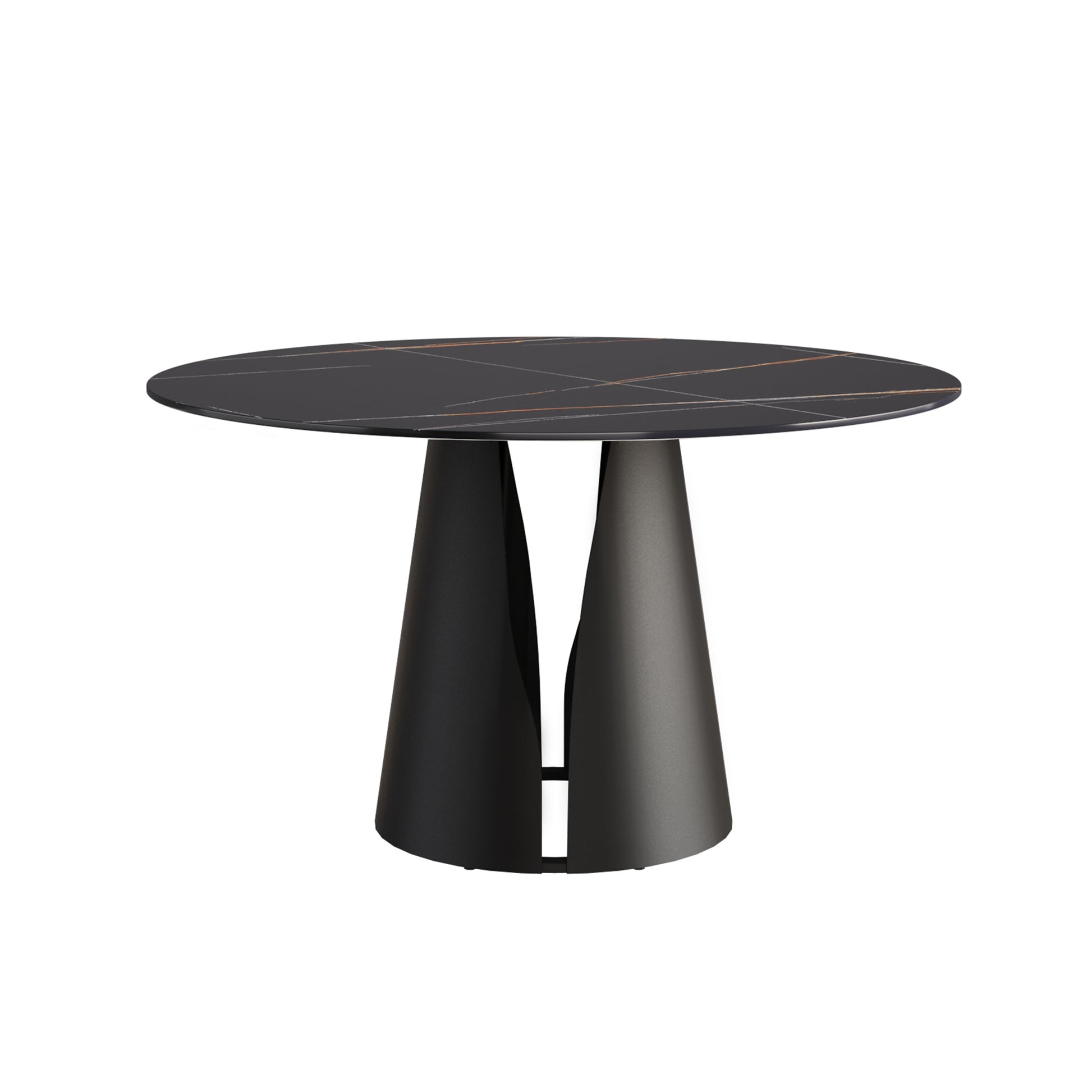 53.15"Modern Artificial Stone Round Black Carbon Steel Base Dining Table Can Accommodate 6 People Black Metal Sintered Stone