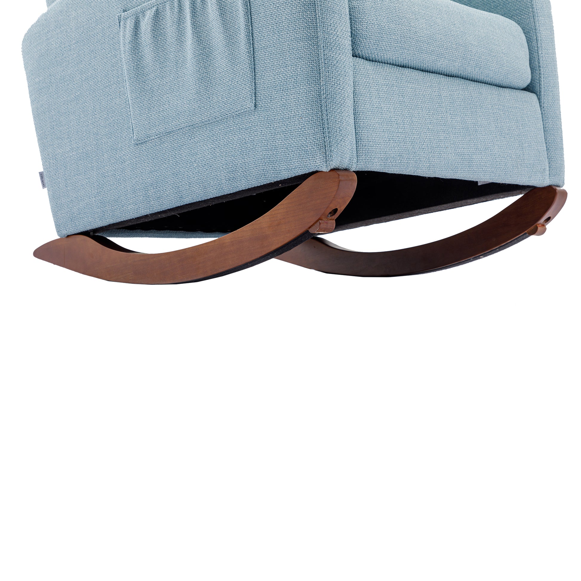 High Back Rocking Chair Nursery Chair .Comfortable Rocker Fabric Padded Seat .Modern High Back Armchair Light Blue Polyester