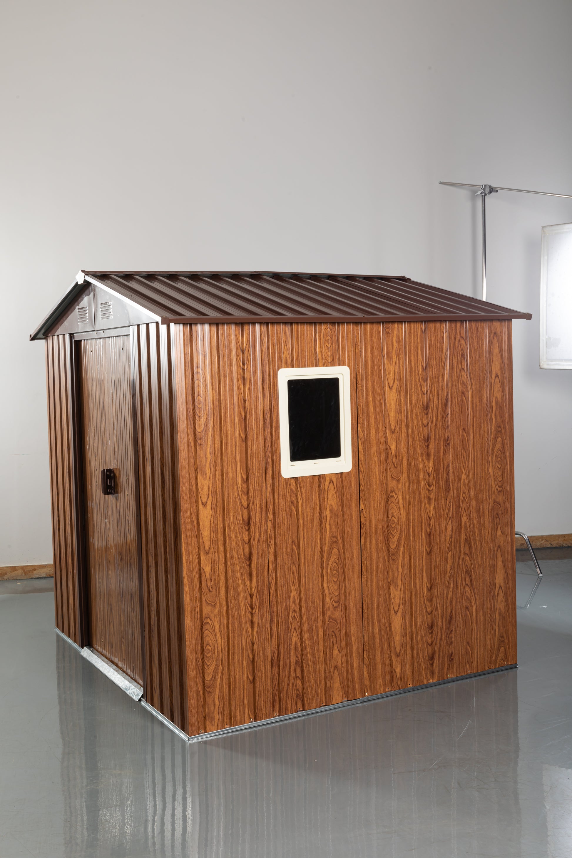 6Ft X 6Ft Outdoor Metal Storage Shed With Metal Floor Base ,With Window Coffee Iron