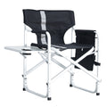 1 Piece Padded Folding Outdoor Chair With Side Table And Storage Pockets,Lightweight Oversized Directors Chair For Indoor, Outdoor Camping, Picnics And Fishing,Black Grey Black Gray Aluminum