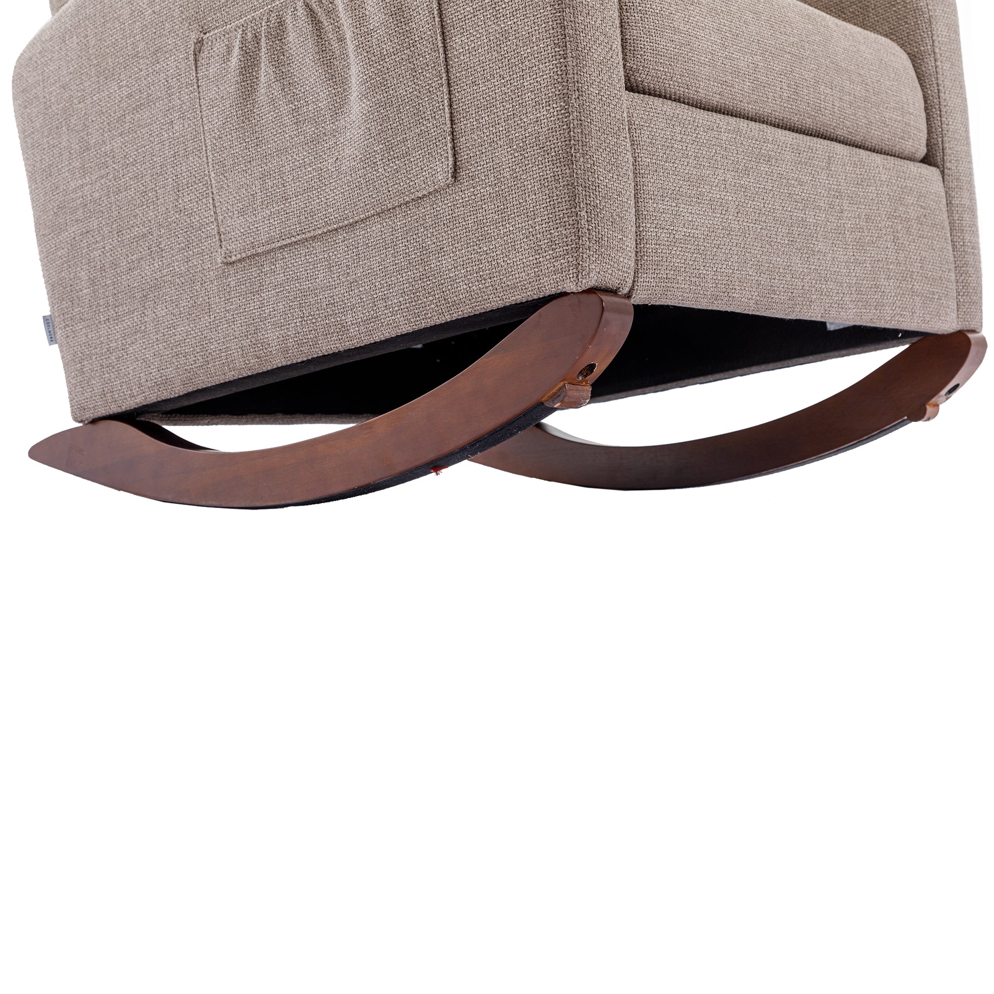 High Back Rocking Chair Nursery Chair .Comfortable Rocker Fabric Padded Seat .Modern High Back Armchair Camel Polyester