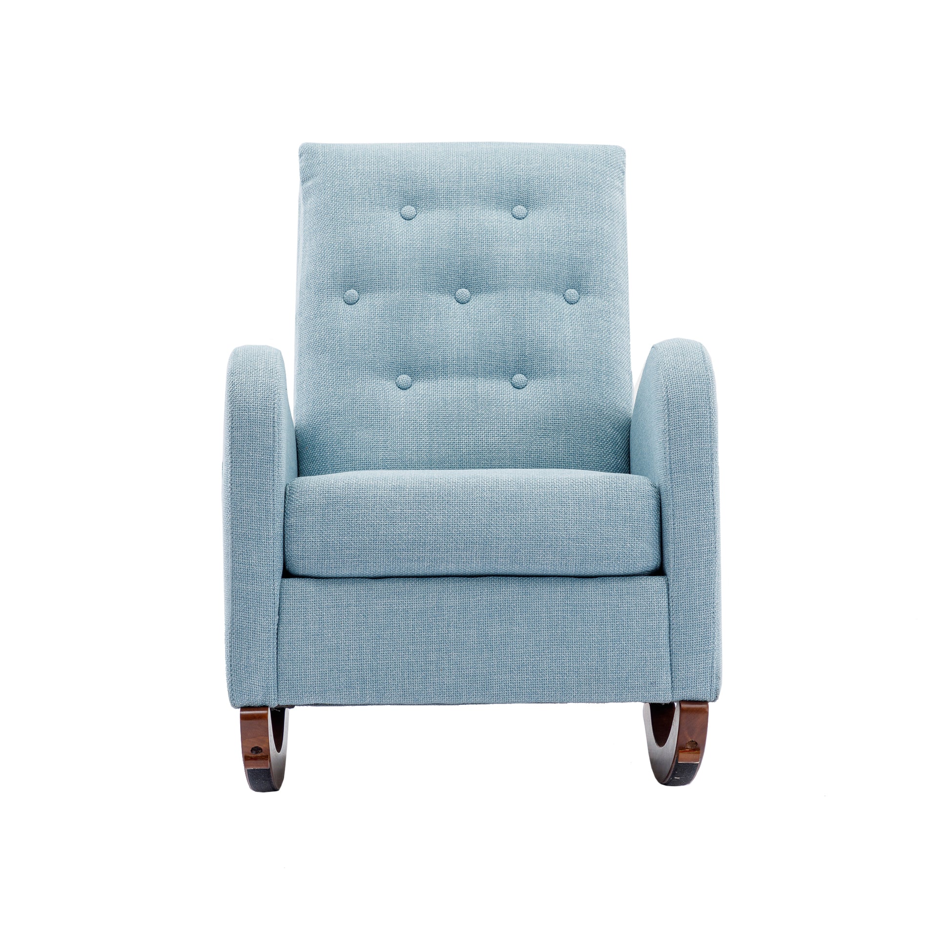 High Back Rocking Chair Nursery Chair .Comfortable Rocker Fabric Padded Seat .Modern High Back Armchair Light Blue Polyester