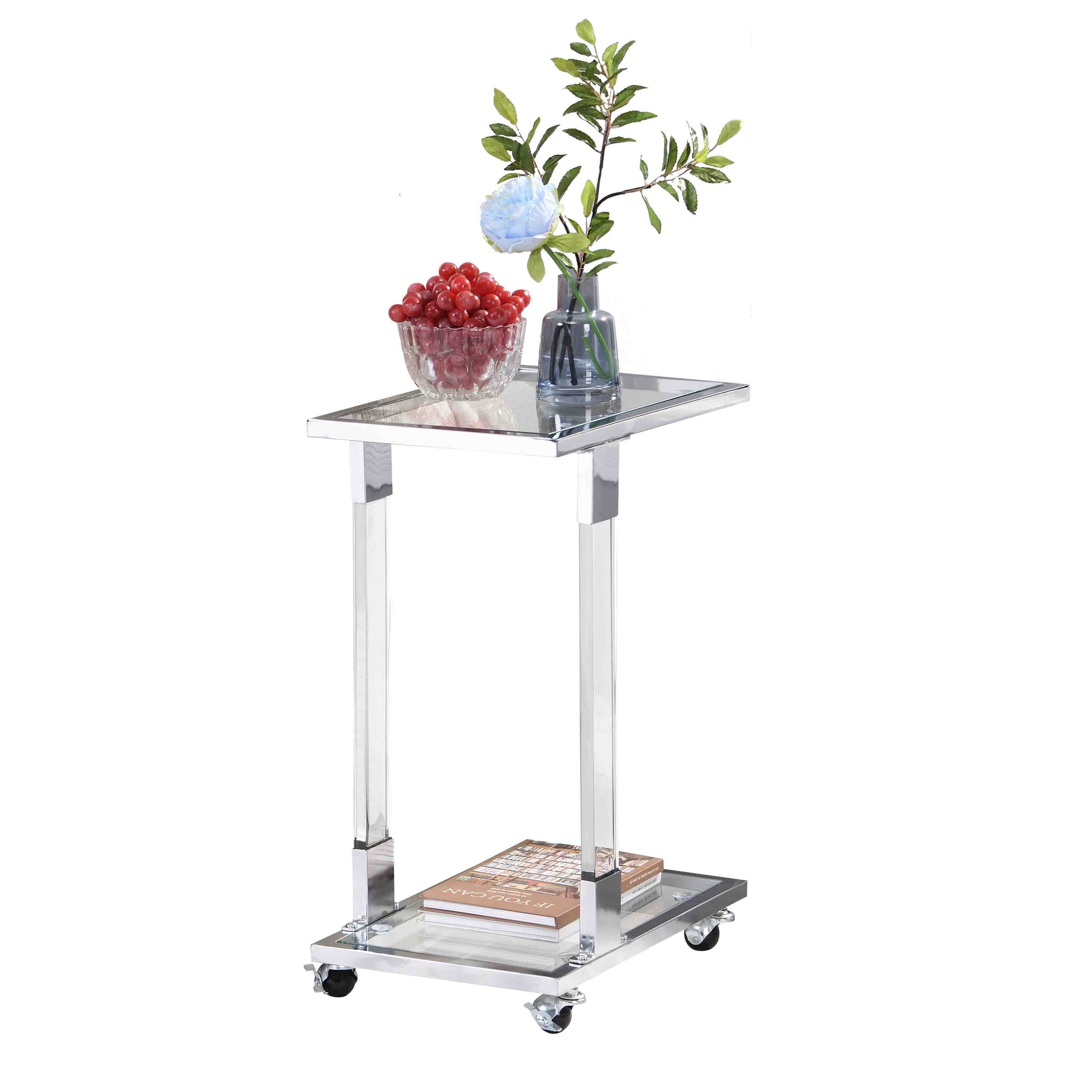 W82153573 Chrome Glass Side Table, Acrylic End Table, Glass Top C Shape Square Table With Metal Base For Living Room, Bedroom, Balcony Home And Office Chrome Glass Iron