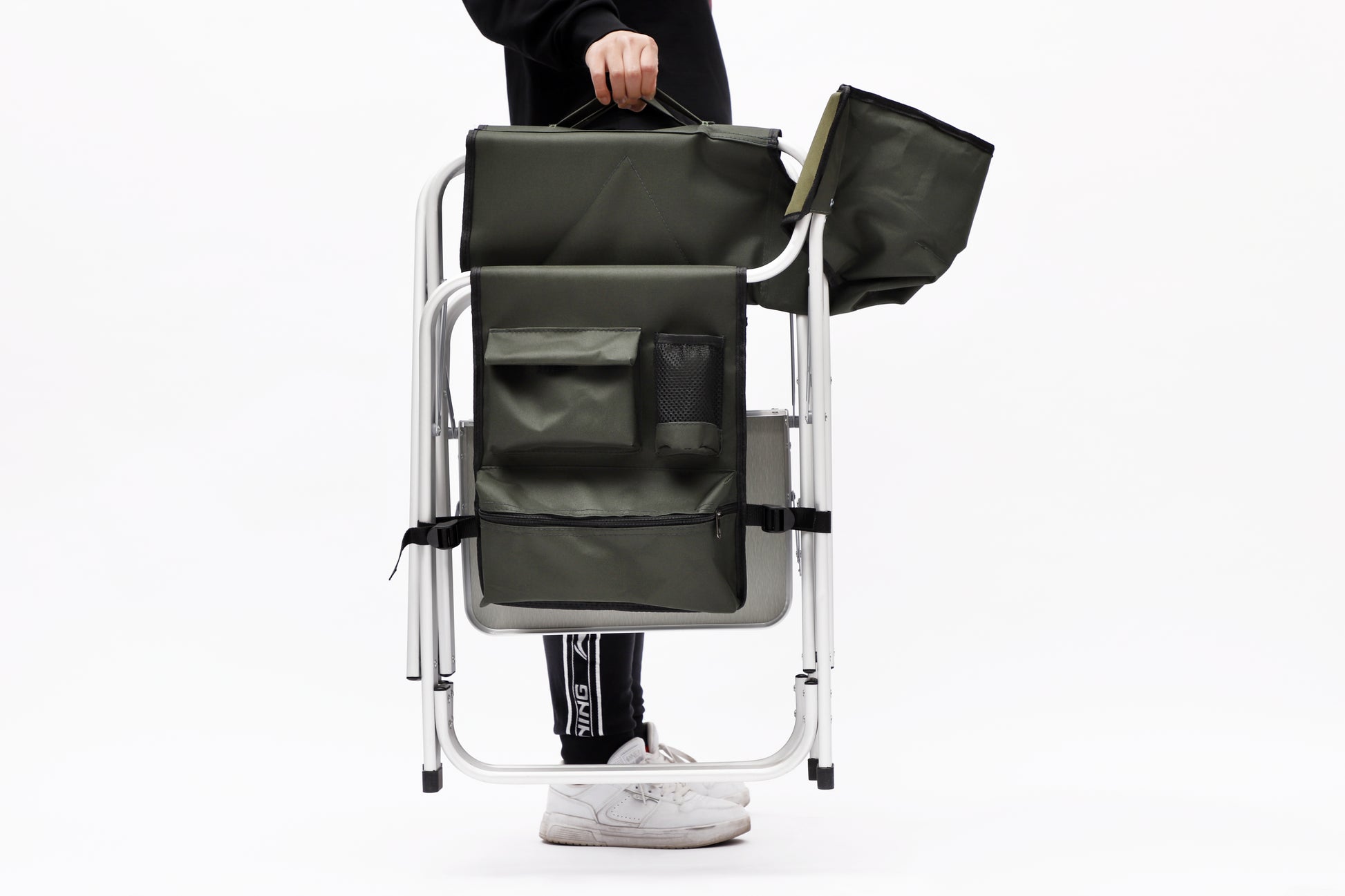 2 Piece Padded Folding Outdoor Chair With Side Table And Storage Pockets,Lightweight Oversized Directors Chair For Indoor, Outdoor Camping, Picnics And Fishing,Green Green Aluminum