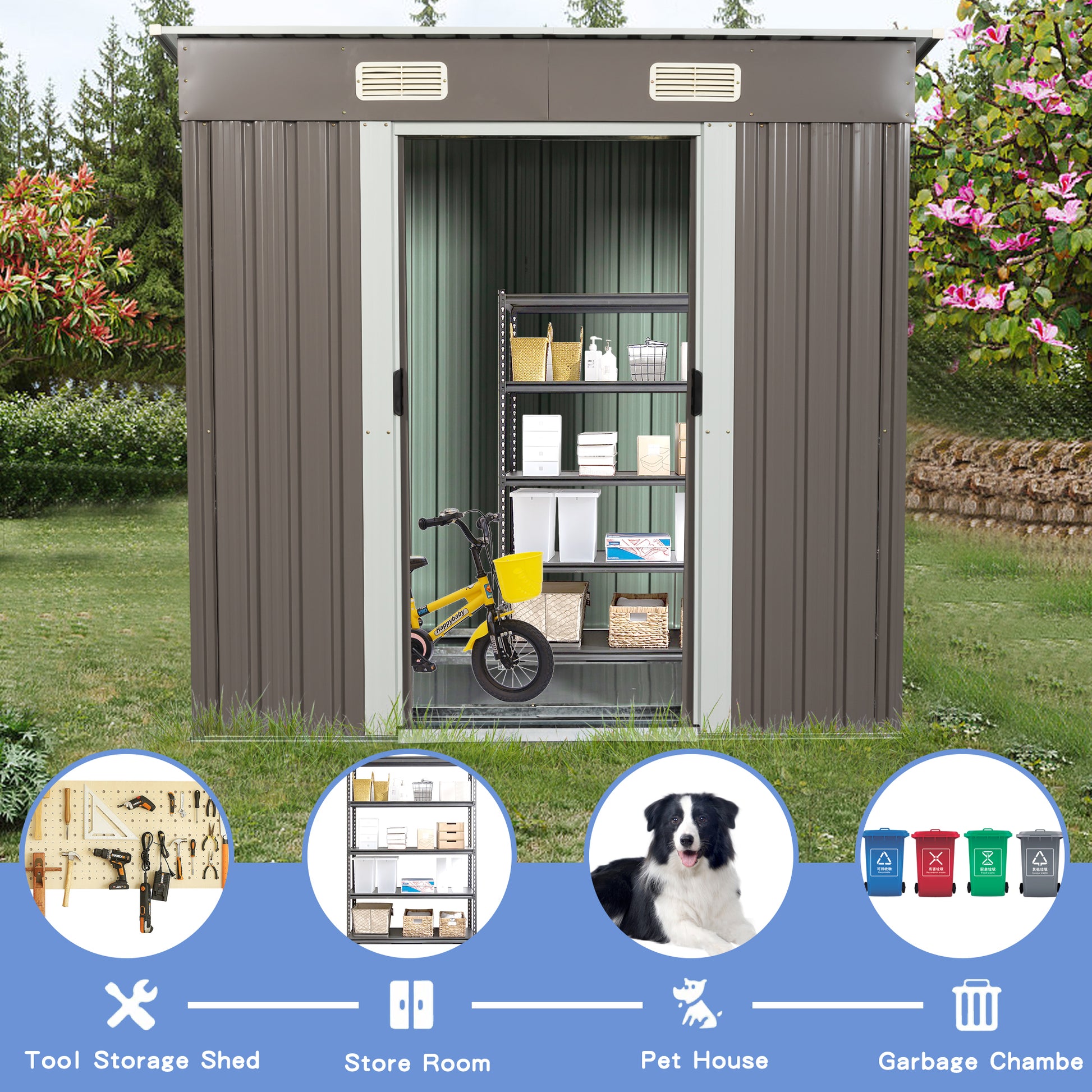 6Ft X 4Ft Outdoor Metal Storage Shed Grey Iron