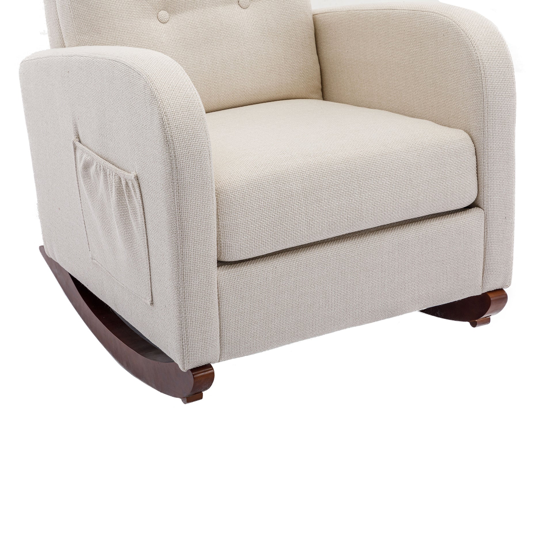 High Back Rocking Chair Nursery Chair .Comfortable Rocker Fabric Padded Seat .Modern High Back Armchair Beige Polyester