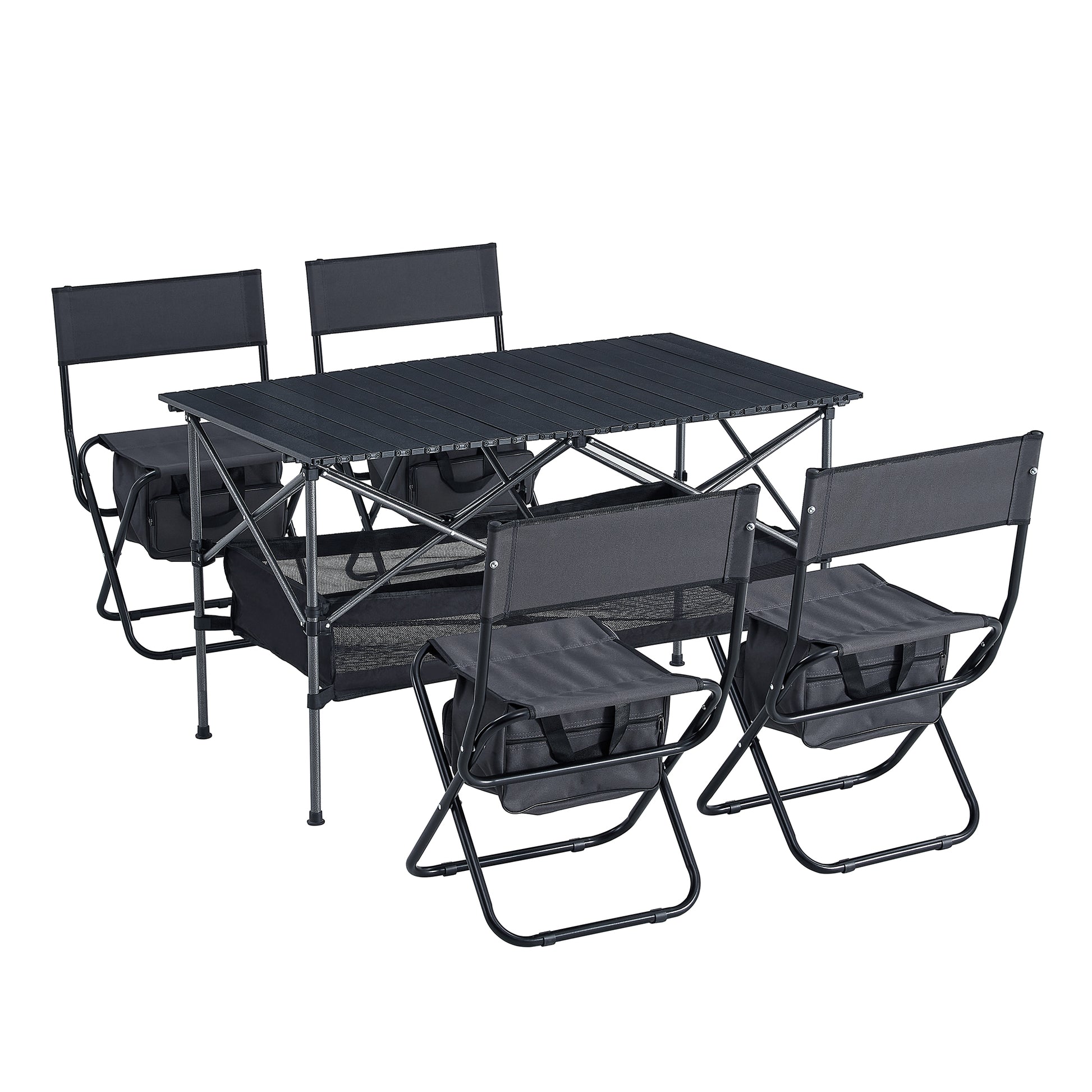 Set Of 5, Folding Outdoor Table And Chair Set For Indoor, Outdoor Camping, Picnics, Beach,Backyard, Bbq, Party, Patio, Black Gray Black Gray Aluminum