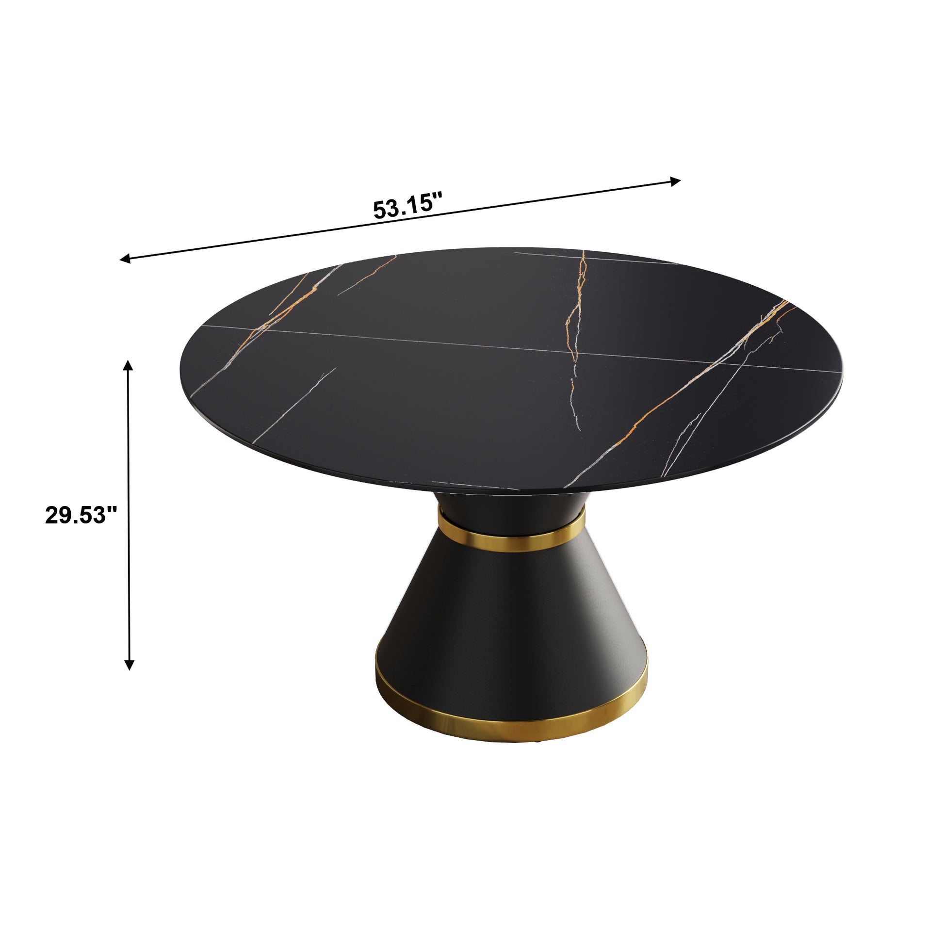 53.15"Modern Artificial Stone Round Black Carbon Steel Base Dining Table Can Accommodate 6 People Black Metal Sintered Stone