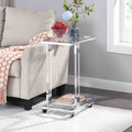 W82153573 Chrome Glass Side Table, Acrylic End Table, Glass Top C Shape Square Table With Metal Base For Living Room, Bedroom, Balcony Home And Office Chrome Glass Iron