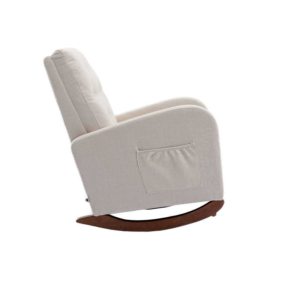 High Back Rocking Chair Nursery Chair .Comfortable Rocker Fabric Padded Seat .Modern High Back Armchair Beige Polyester