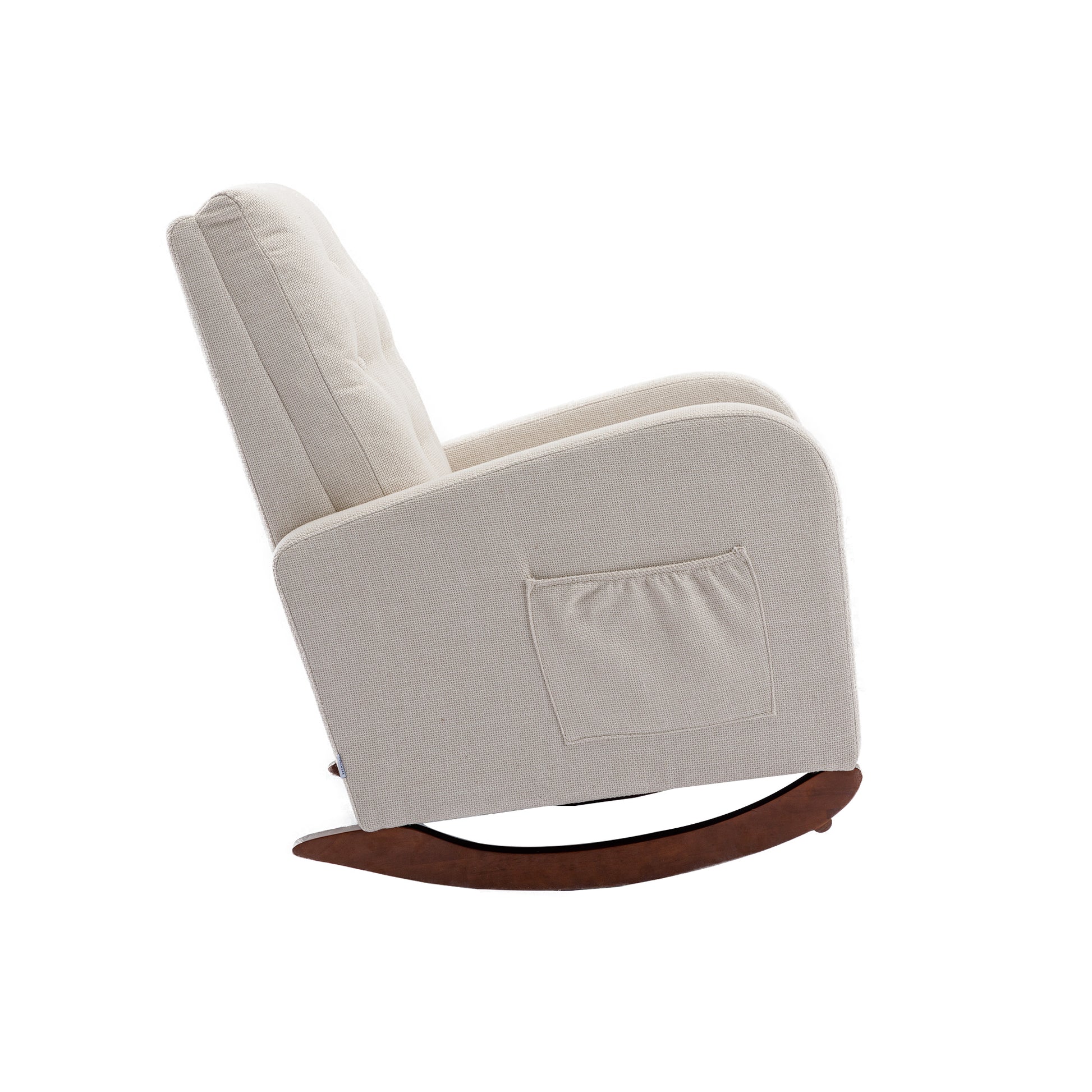 High Back Rocking Chair Nursery Chair .Comfortable Rocker Fabric Padded Seat .Modern High Back Armchair Beige Polyester