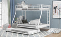Twin Over Full Bed With Sturdy Steel Frame, Bunk Bed With Twin Size Trundle, Two Side Ladders, White Old Sku:Mf194424Aak White Metal