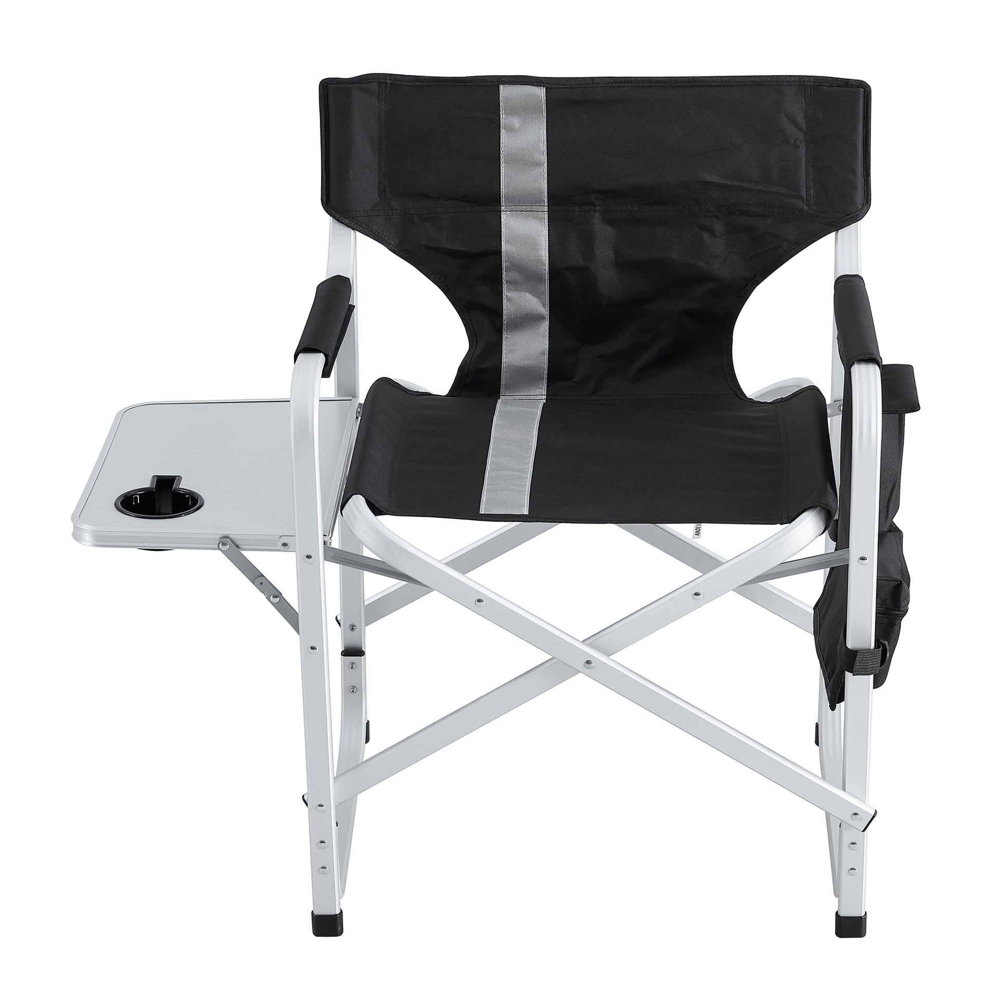1 Piece Padded Folding Outdoor Chair With Side Table And Storage Pockets,Lightweight Oversized Directors Chair For Indoor, Outdoor Camping, Picnics And Fishing,Black Grey Black Gray Aluminum