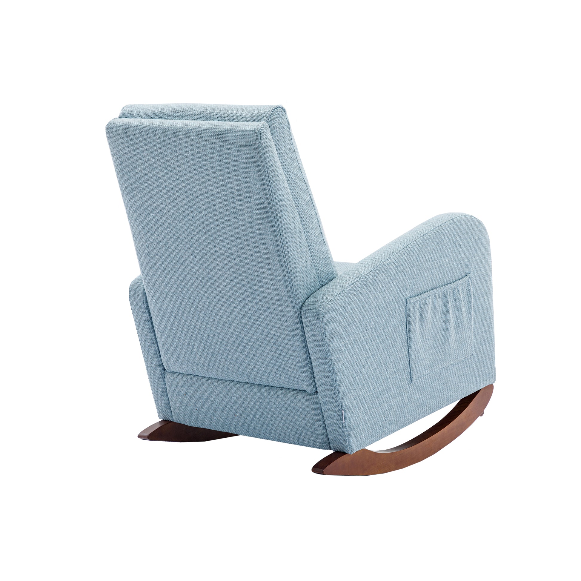 High Back Rocking Chair Nursery Chair .Comfortable Rocker Fabric Padded Seat .Modern High Back Armchair Light Blue Polyester