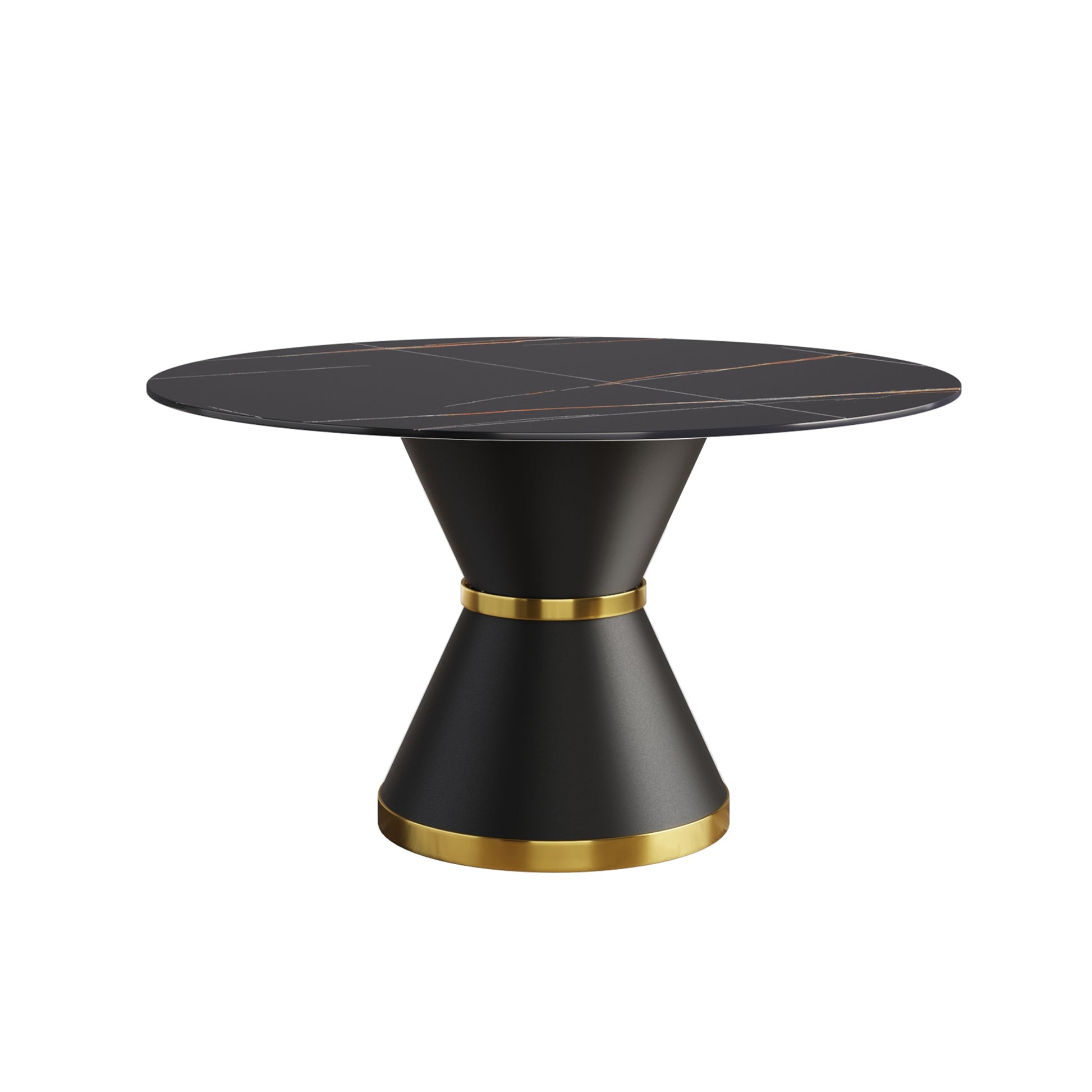 53.15"Modern Artificial Stone Round Black Carbon Steel Base Dining Table Can Accommodate 6 People Black Metal Sintered Stone