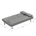 Sofa Bed With Armrest Two Holders Wood Frame, Stainless Leg, Futon Grey Pvc Grey Leather