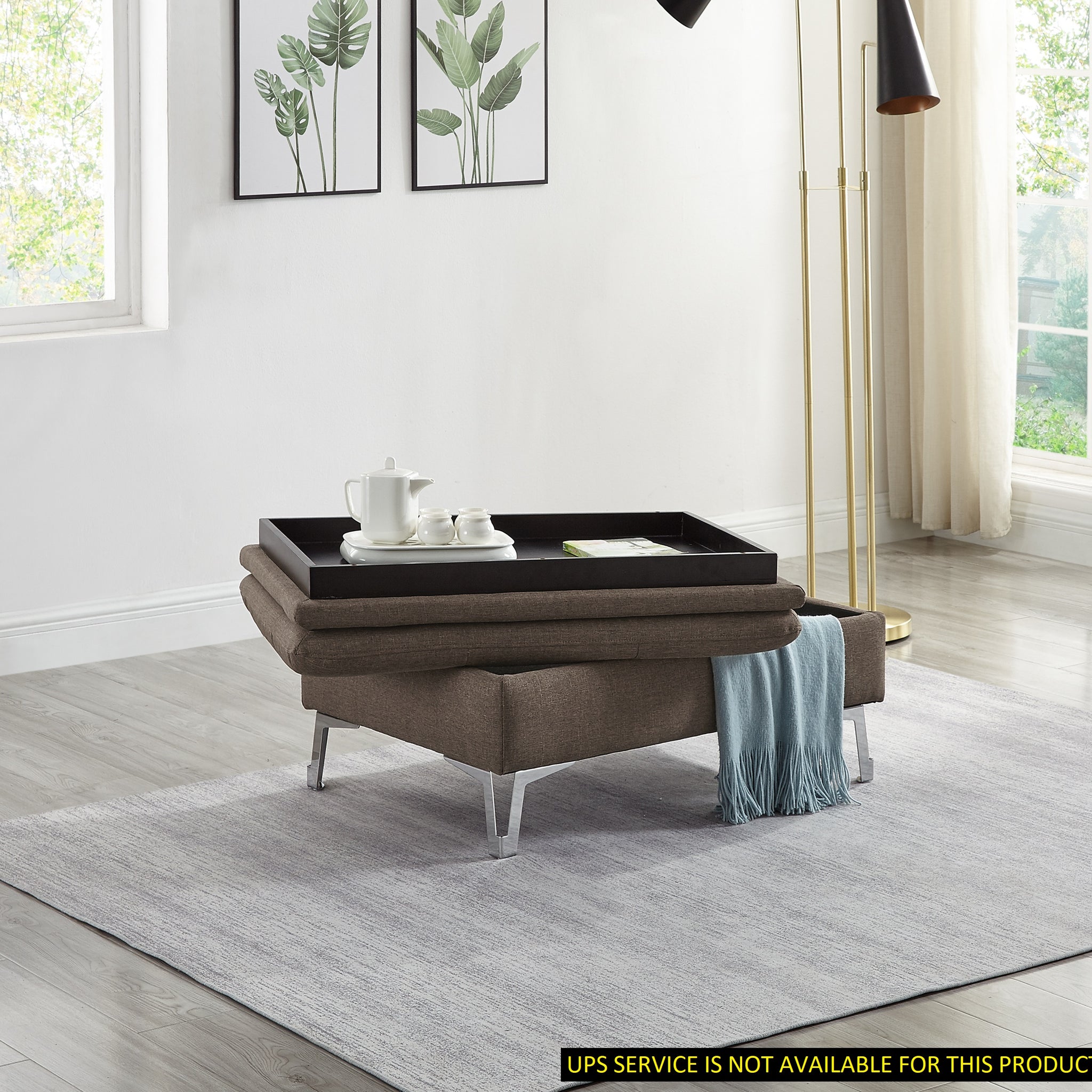 Casual Style Storage Ottoman 1Pc Chocolate Color Fabric Upholstered Metal Legs Living Room Furniture Chocolate Primary Living Space Fabric