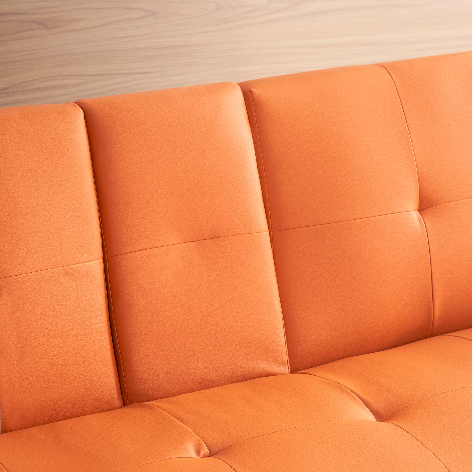 67" Orange Leather Multifunctional Double Folding Sofa Bed For Office With Coffee Table Orange Foam Pvc 2 Seat