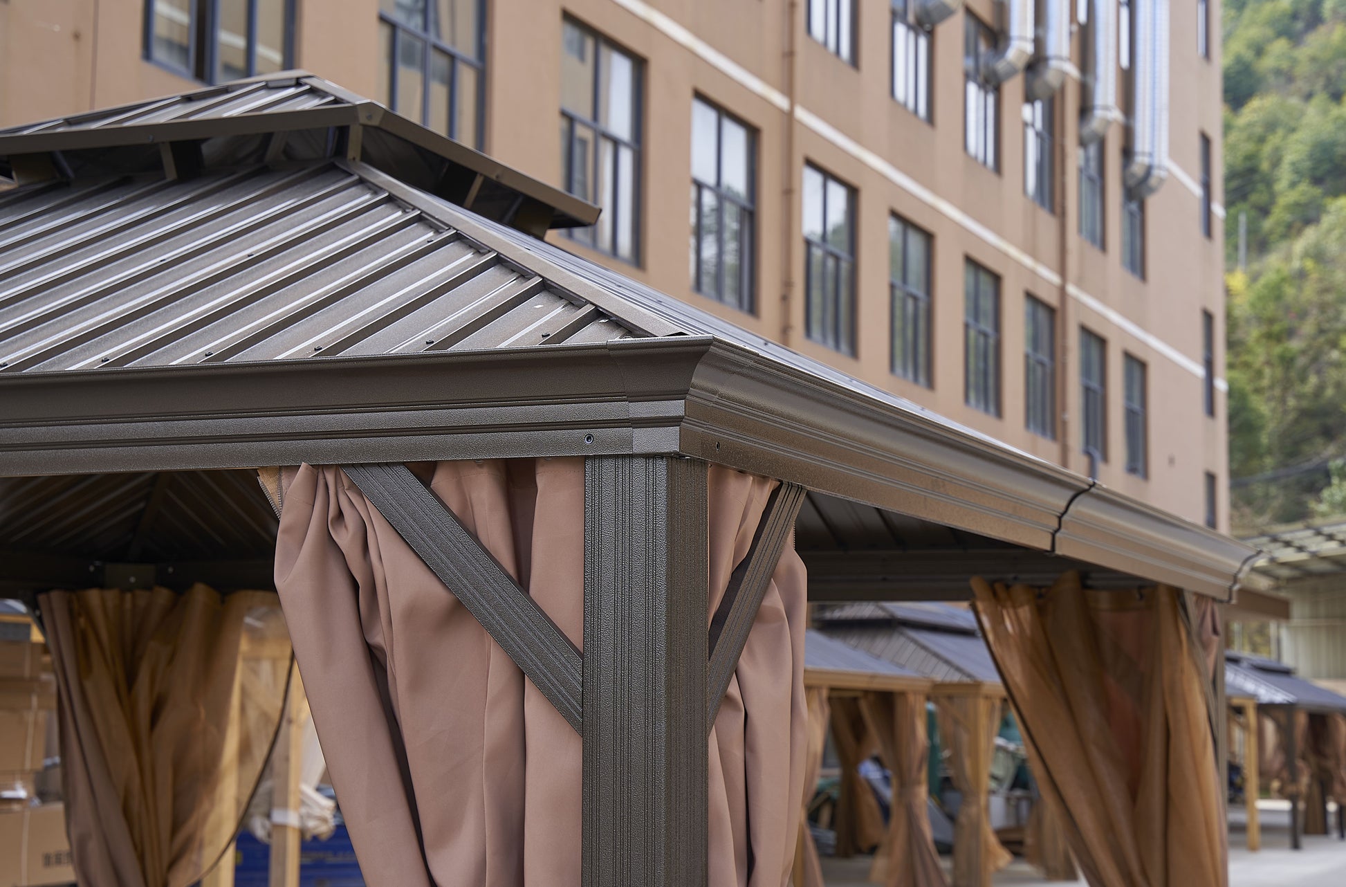 12*12Ft Patic Gazebo,Alu Gazebo With Steel Canopy,Outdoor Permanent Hardtop Gazebo Canopy For Patio, Garden, Backyard Bronze Steel