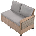Tomax 5 Piece Outdoor Patio Rattan Sofa Set, Sectional Pe Wicker L Shaped Garden Furniture Set With 2 Extendable Side Tables, Dining Table And Washable Covers For Backyard, Poolside, Indoor, Brown