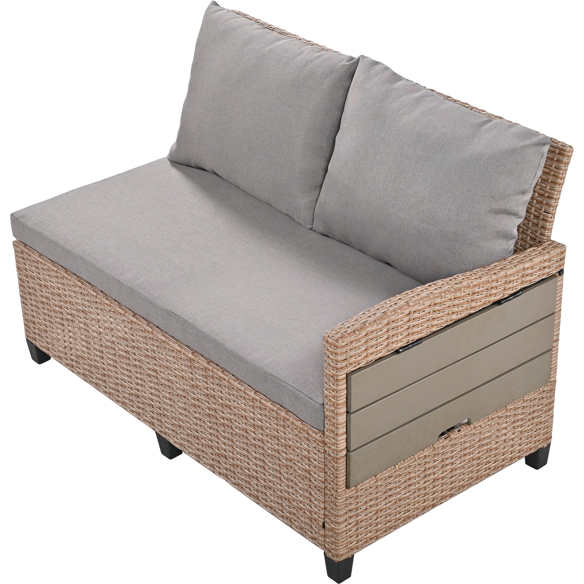 Tomax 5 Piece Outdoor Patio Rattan Sofa Set, Sectional Pe Wicker L Shaped Garden Furniture Set With 2 Extendable Side Tables, Dining Table And Washable Covers For Backyard, Poolside, Indoor, Brown