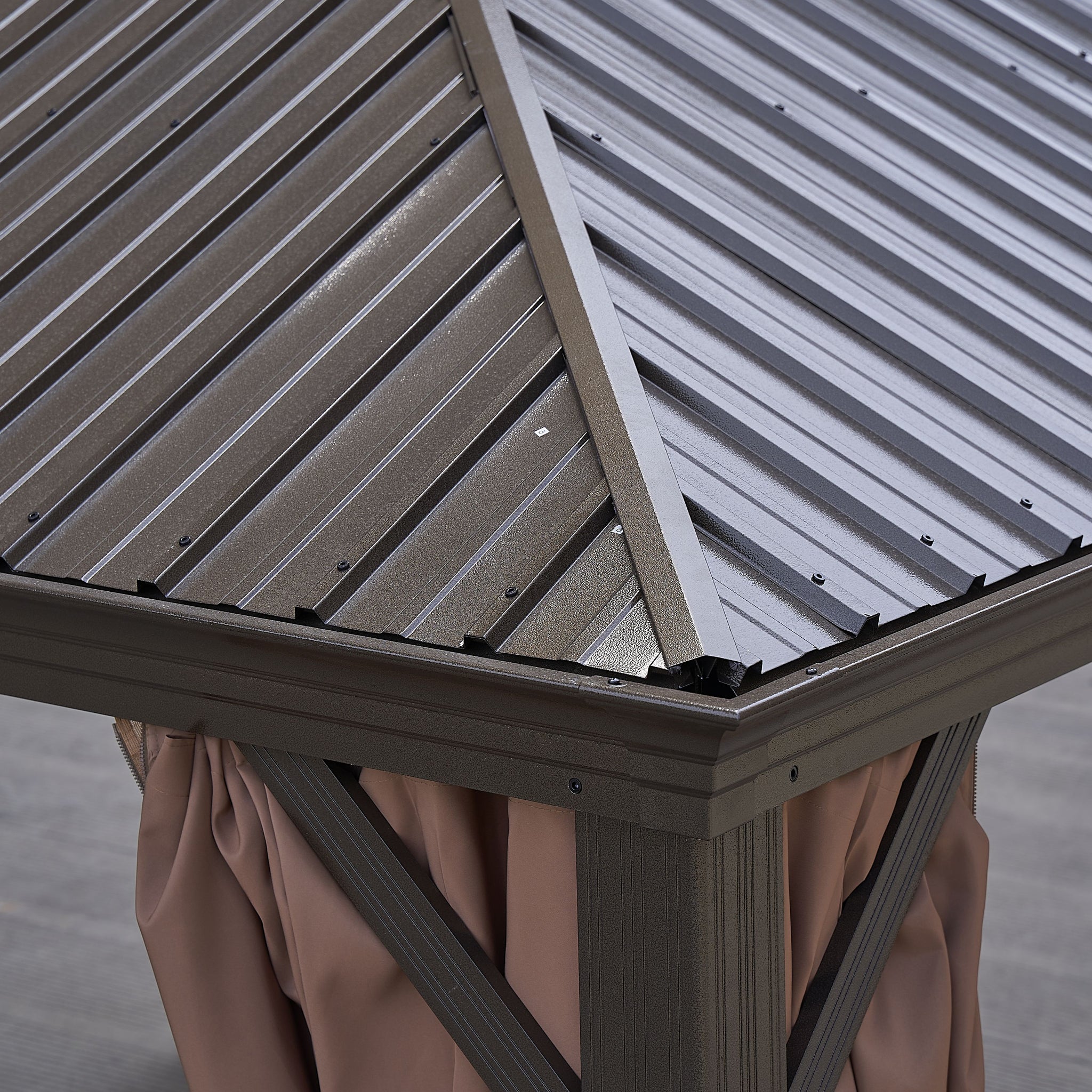 12*12Ft Patic Gazebo,Alu Gazebo With Steel Canopy,Outdoor Permanent Hardtop Gazebo Canopy For Patio, Garden, Backyard Bronze Steel