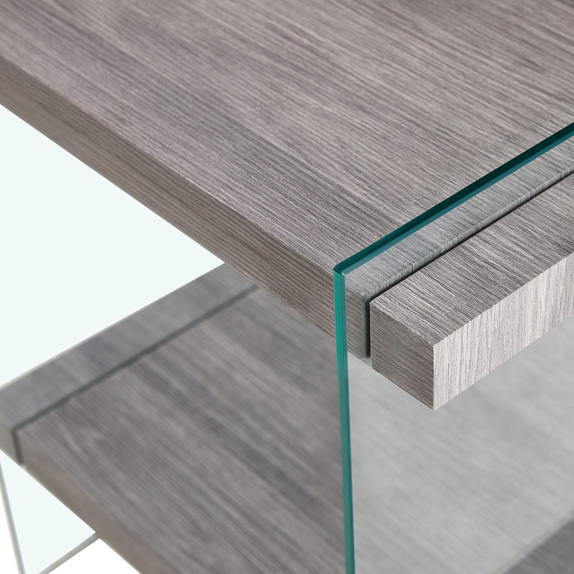 17.72" Sleek And Sturdy Tempered Glass Leg Side Table With Dual Mdf Shelves, Modern Nightstand End Table For Living Roon, Bedroom, Transparent Gray Gray Mdf Glass