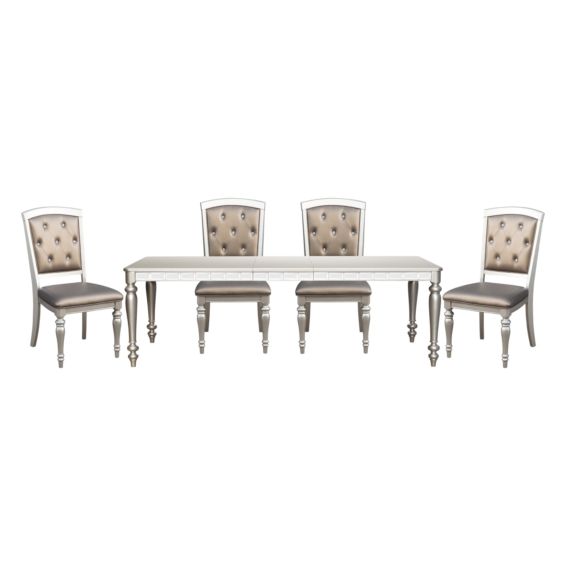Glamorous Silver Finish Dining Set 5Pc Dining Table 4X Side Chairs Crystal Button Tufted Upholstered Modern Style Furniture Silver Seats 4 Dining Room Glam,Modern Rectangular Dining Table With Chair Wood