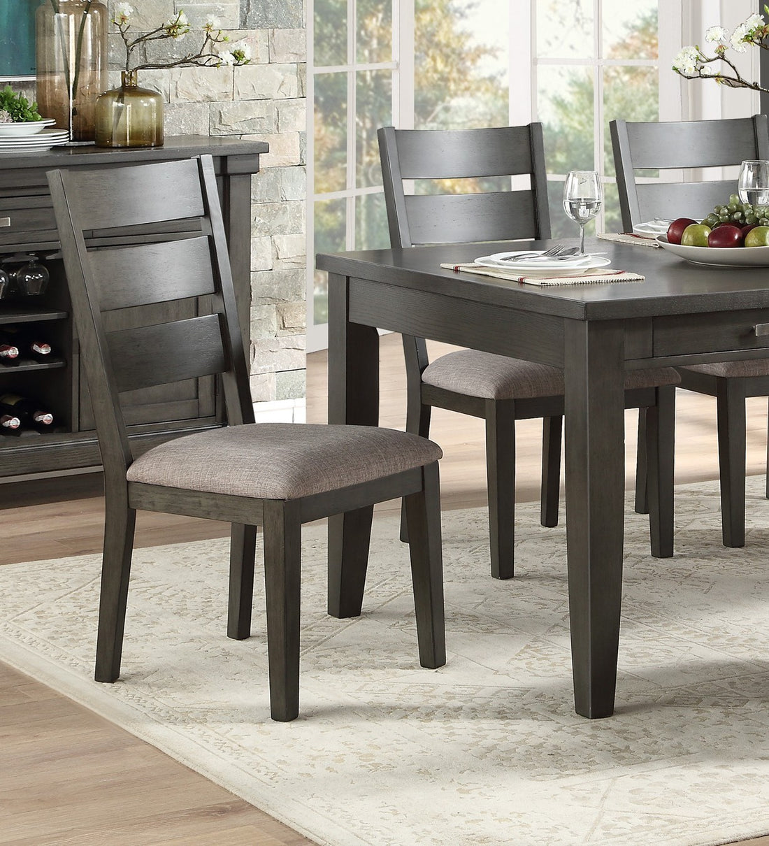 Gray Finish 5Pc Dining Set Table With 6X Drawers And 4X Side Chairs Upholstered Seat Transitional Dining Room Furniture Wood Wood Gray Seats 4 Wood Dining Room Transitional Rectangular Dining Table With Chair Wood