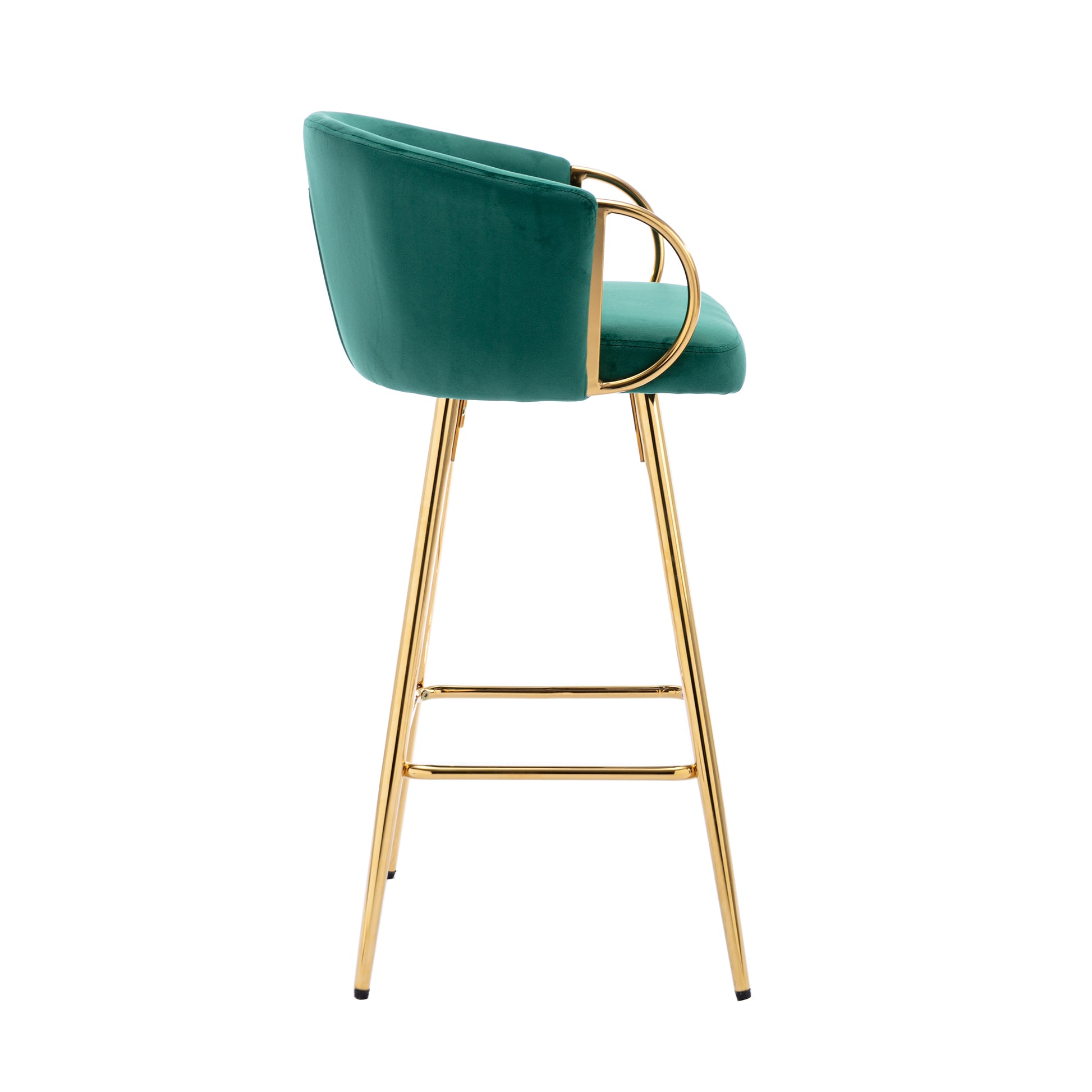 30 Inch Set Of 2 Bar Stools,With Chrome Footrest And Base Velvet Golden Leg Simple Bar Stool,Green Green Foam Fabric