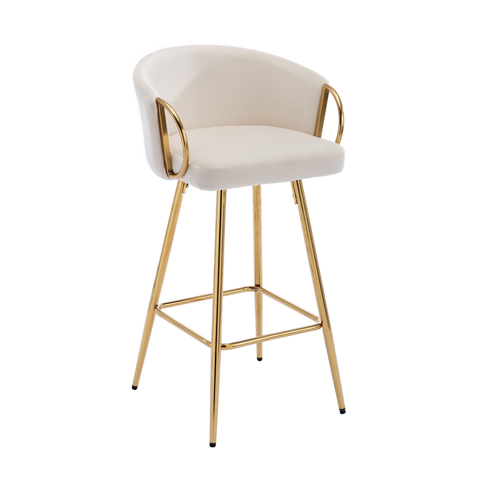 30 Inch Set Of 2 Bar Stools,With Chrome Footrest And Base Velvet Golden Leg Simple Bar Stool,Cream Cream Foam Fabric