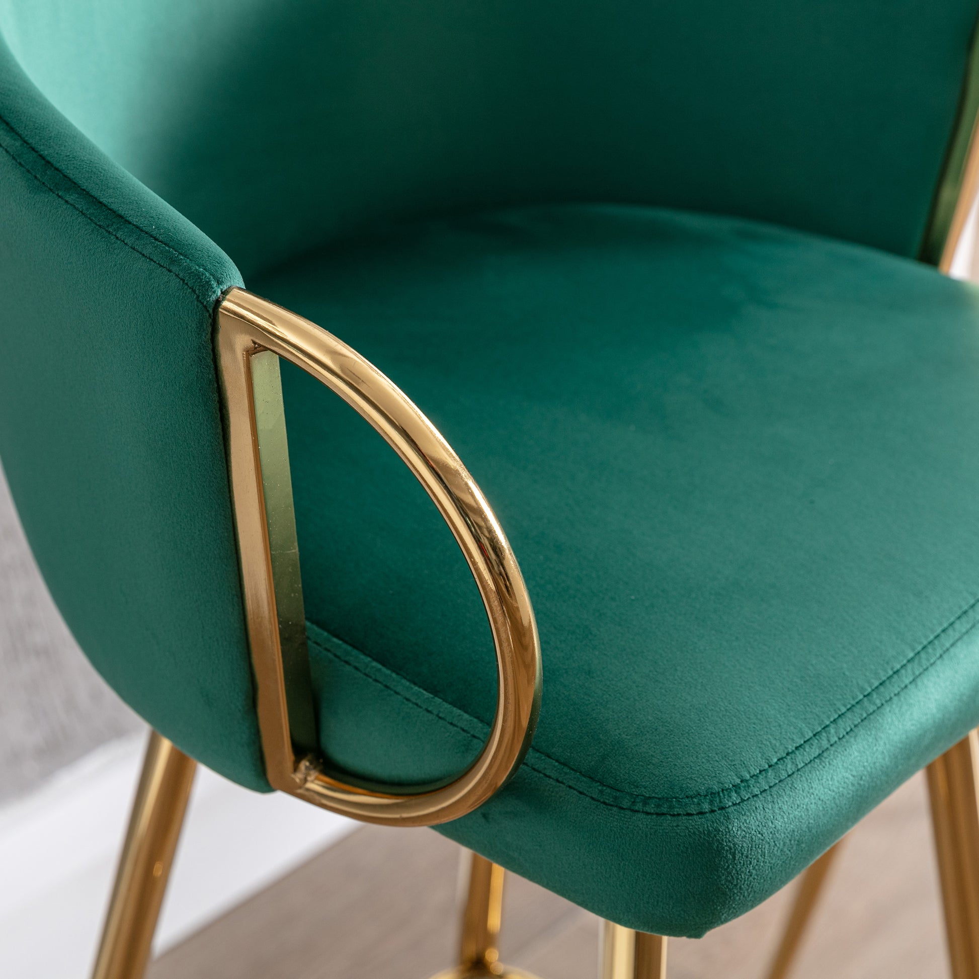 30 Inch Set Of 2 Bar Stools,With Chrome Footrest And Base Velvet Golden Leg Simple Bar Stool,Green Green Foam Fabric