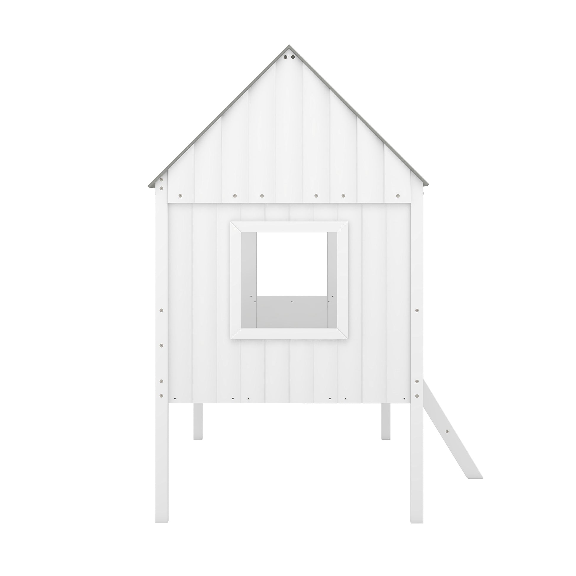 Twin Size Low Loft Wood House Bed With Two Side Windows White Gray Old Sku: Lp000037Aae Gray Solid Wood