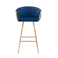 30 Inch Set Of 2 Bar Stools,With Chrome Footrest And Base Velvet Golden Leg Simple Bar Stool,Blue Blue Foam Fabric