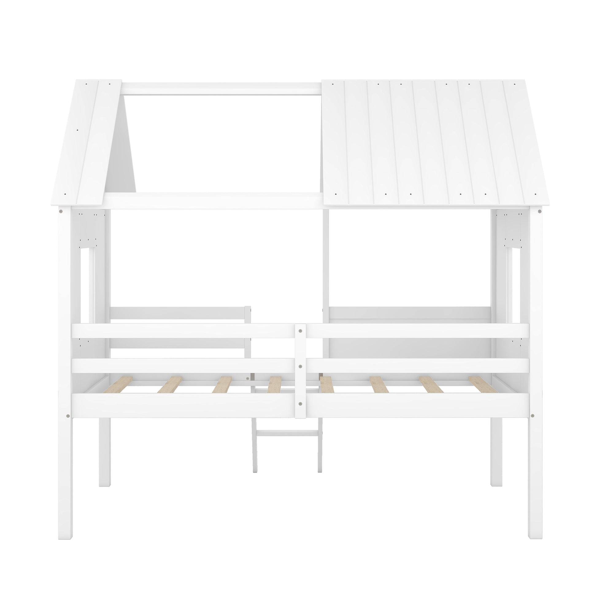 Twin Size Low Loft Wood House Bed With Two Side Windows White Old Sku: Lp000037Aak White Solid Wood