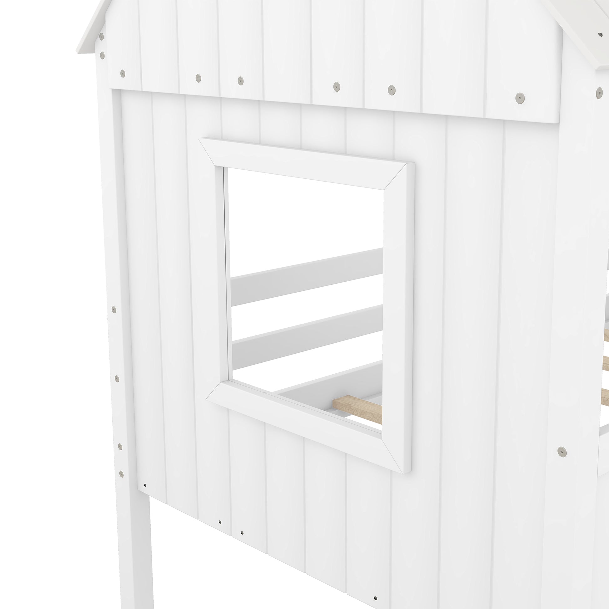 Twin Size Low Loft Wood House Bed With Two Side Windows White Old Sku: Lp000037Aak White Solid Wood