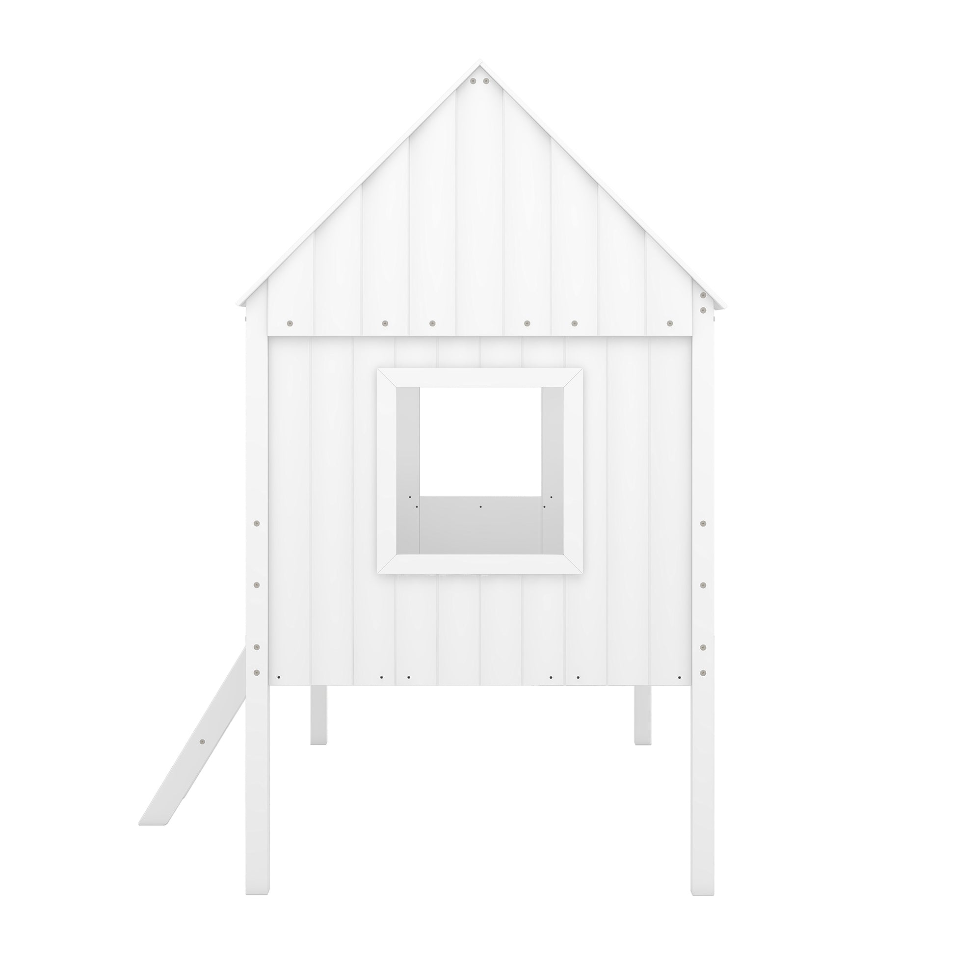 Twin Size Low Loft Wood House Bed With Two Side Windows White Old Sku: Lp000037Aak White Solid Wood