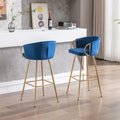 30 Inch Set Of 2 Bar Stools,With Chrome Footrest And Base Velvet Golden Leg Simple Bar Stool,Blue Blue Foam Fabric