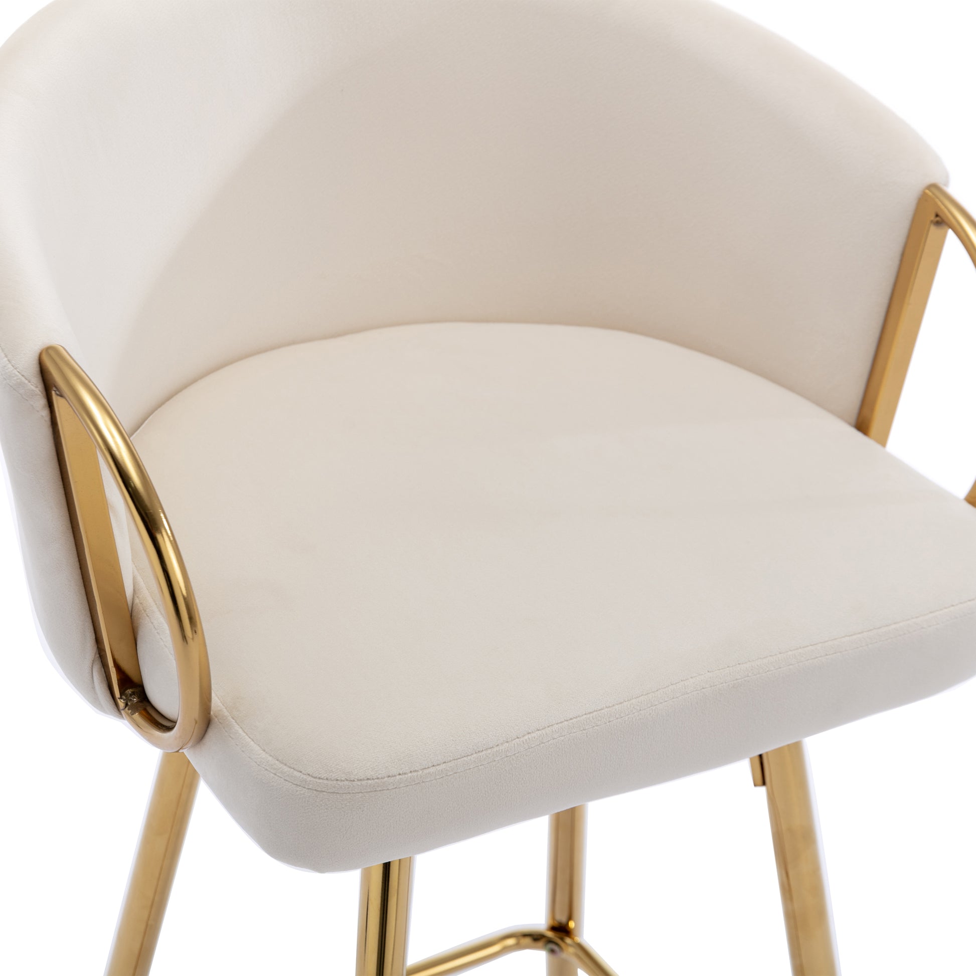 26 Inch Set Of 2 Bar Stools,With Chrome Footrest And Base Velvet Golden Leg Simple Bar Stoo,Cream Cream Foam Fabric