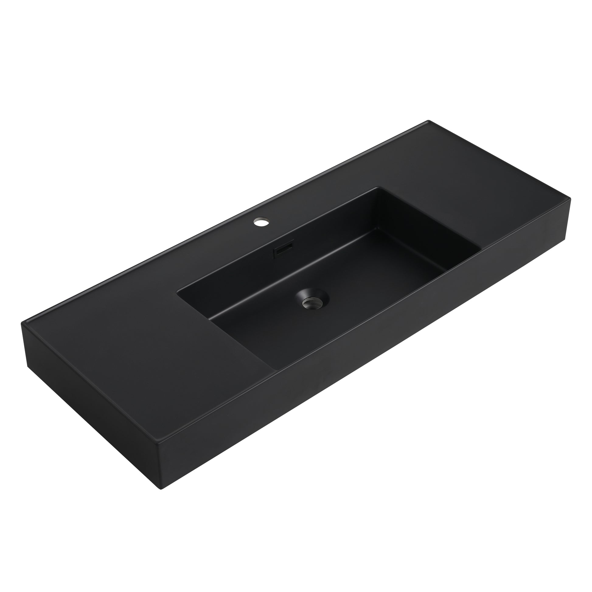 48 Inch Bathroom Vanity Freestanding Design With Black Resin Sink Plain Light Oak Bathroom American Traditional Plywood
