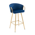 30 Inch Set Of 2 Bar Stools,With Chrome Footrest And Base Velvet Golden Leg Simple Bar Stool,Blue Blue Foam Fabric