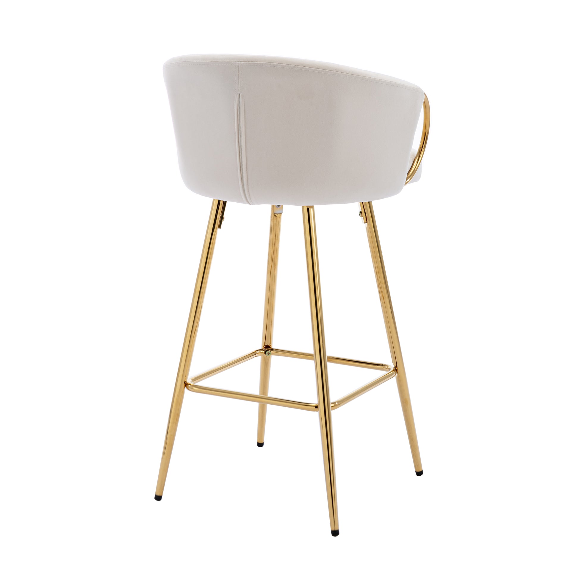 26 Inch Set Of 2 Bar Stools,With Chrome Footrest And Base Velvet Golden Leg Simple Bar Stoo,Cream Cream Foam Fabric