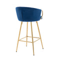 30 Inch Set Of 2 Bar Stools,With Chrome Footrest And Base Velvet Golden Leg Simple Bar Stool,Blue Blue Foam Fabric