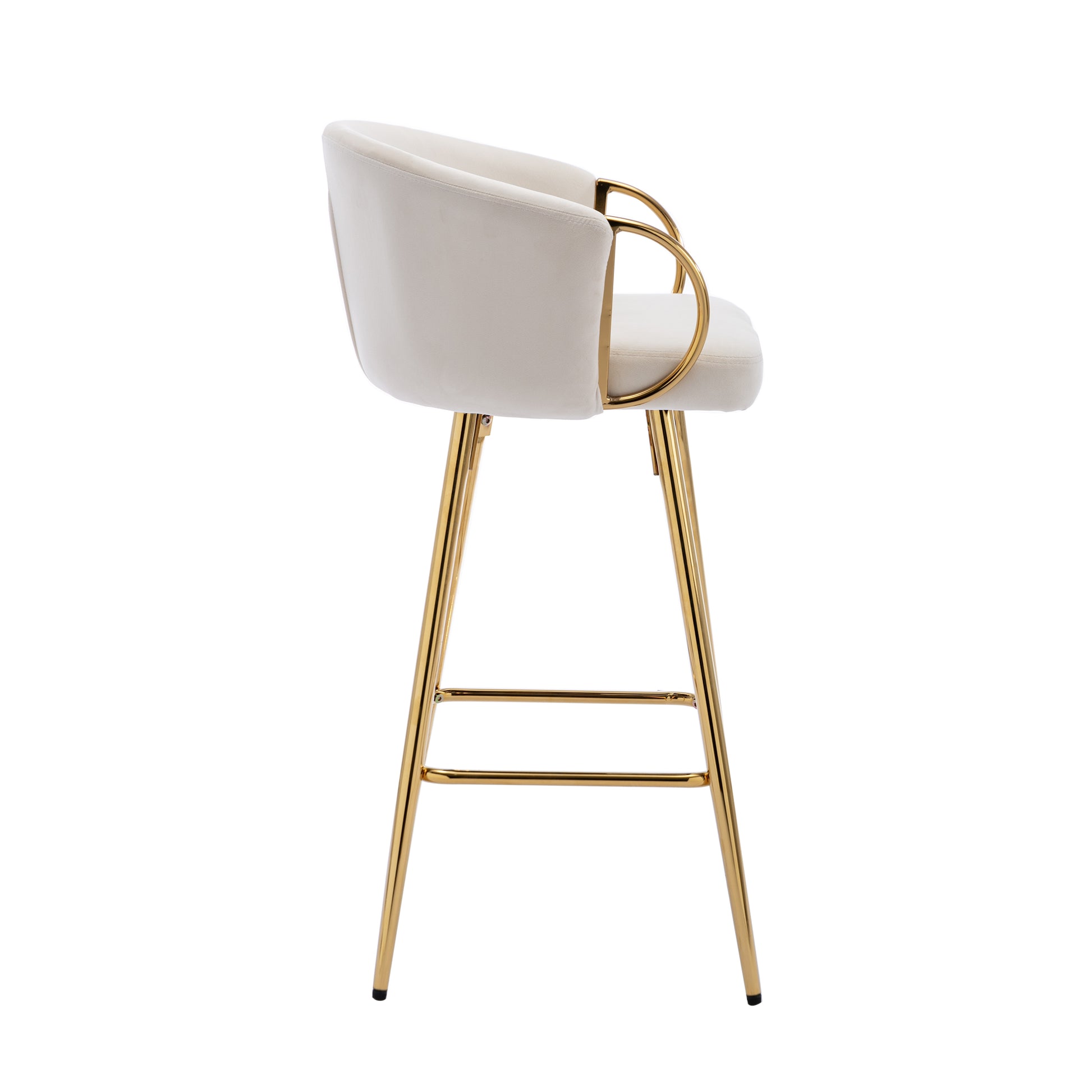 26 Inch Set Of 2 Bar Stools,With Chrome Footrest And Base Velvet Golden Leg Simple Bar Stoo,Cream Cream Foam Fabric