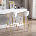 26 Inch Set Of 2 Bar Stools,With Chrome Footrest And Base Velvet Golden Leg Simple Bar Stoo,Cream Cream Foam Fabric