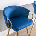 26 Inch Set Of 2 Bar Stools,With Chrome Footrest Velvet Golden Leg Simple Bar Stool,Blue Blue Foam Fabric